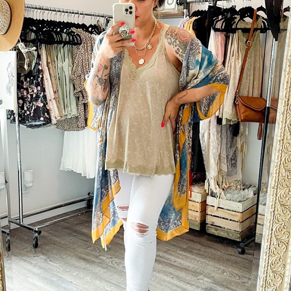 TAN Flowy Vintage Wash Lace Tank Tops - Picture 5 of 6